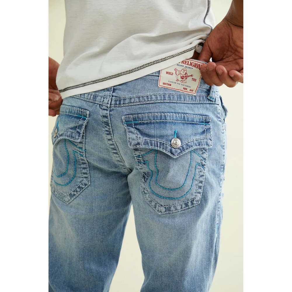 True Religion Ricky Relaxed Straight Mens 46x34 Light Vintage Wash Double Flap - Picture 3 of 14